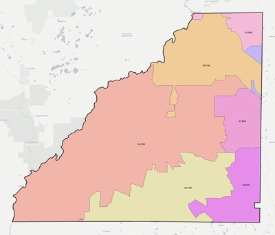 Mitchell County GA ZIP code boundaries map