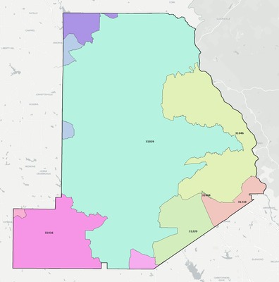 Monroe County GA ZIP code boundaries map