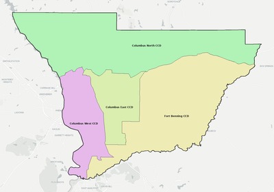 Muscogee County GA townships and subdivisions map