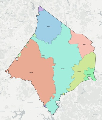 Newton County GA ZIP code boundaries map