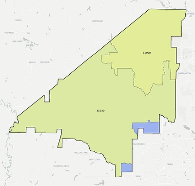 Peach County GA ZIP code boundaries map