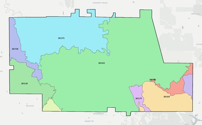Pickens County GA ZIP code boundaries map