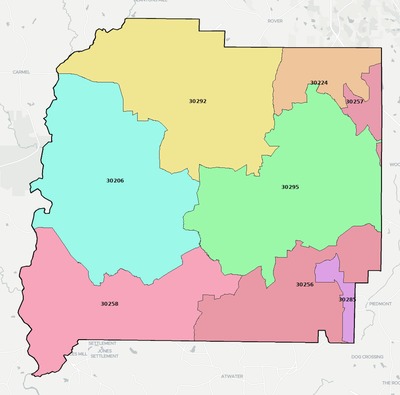 Pike County GA ZIP code boundaries map