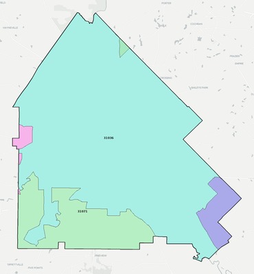 Pulaski County GA ZIP code boundaries map