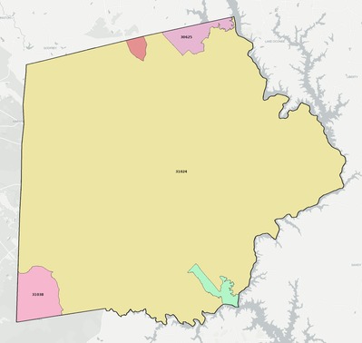 Putnam County GA ZIP code boundaries map