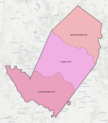 Rockdale County GA townships and subdivisions map