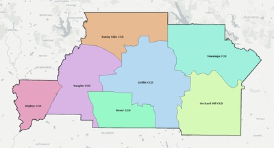 Spalding County GA townships and subdivisions map