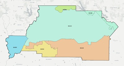 Spalding County GA ZIP code boundaries map
