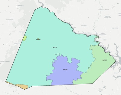 Stephens County GA ZIP code boundaries map