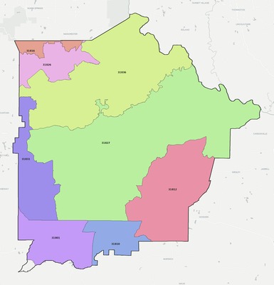 Talbot County GA ZIP code boundaries map