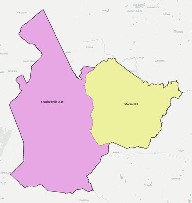 Taliaferro County GA townships and subdivisions map