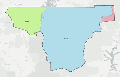 Towns County GA ZIP code boundaries map