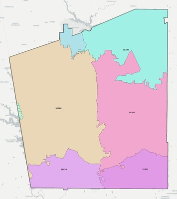 Troup County GA ZIP code boundaries map