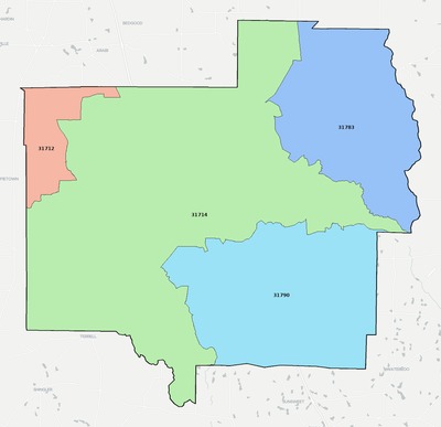 Turner County GA ZIP code boundaries map