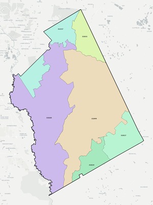 Twiggs County GA ZIP code boundaries map