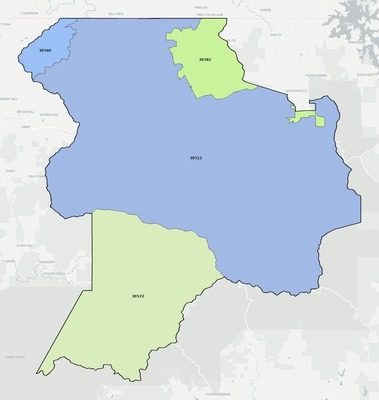 Union County GA ZIP code boundaries map