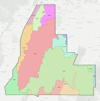 Walker County GA ZIP code boundaries map