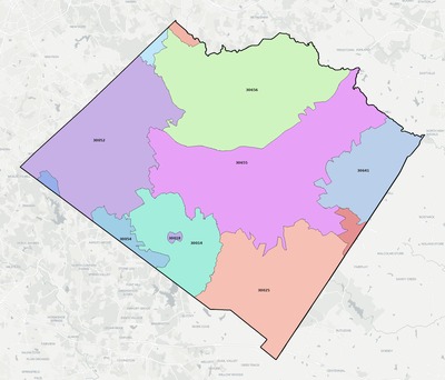 Walton County GA ZIP code boundaries map