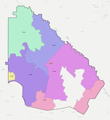 Wayne County GA ZIP code boundaries map