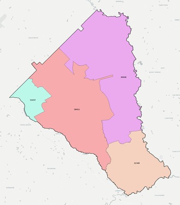 Wheeler County GA ZIP code boundaries map