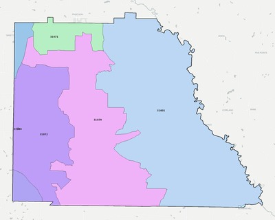 Wilcox County GA ZIP code boundaries map