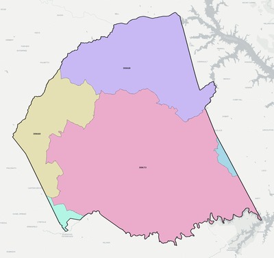Wilkes County GA ZIP code boundaries map