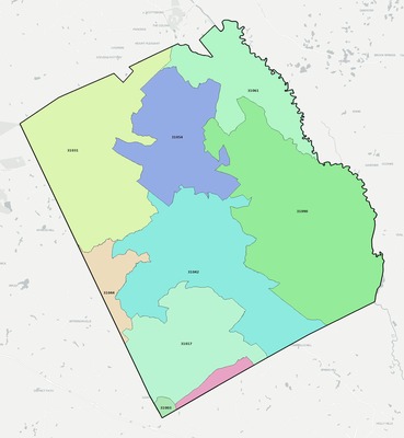 Wilkinson County GA ZIP code boundaries map