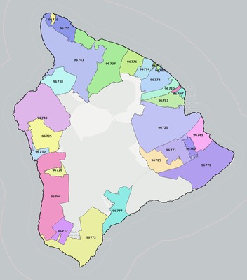 Hawaii County HI ZIP code boundaries map