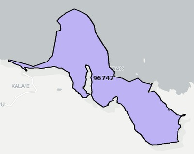 Kalawao County HI ZIP code boundaries map