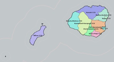 Kauai County HI townships and subdivisions map