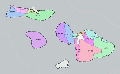 Maui County HI ZIP code boundaries map