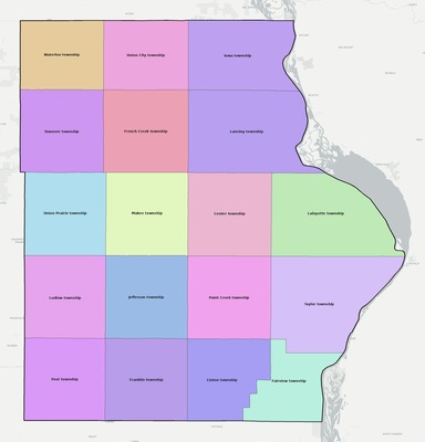 Allamakee County IA townships and subdivisions map