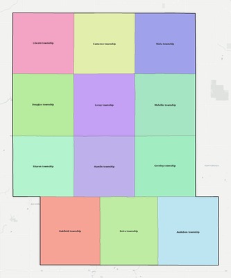 Audubon County IA townships and subdivisions map