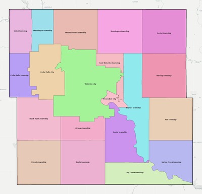 Black Hawk County IA townships and subdivisions map