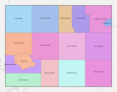Bremer County IA townships and subdivisions map