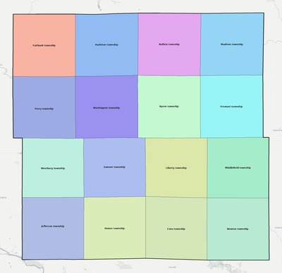 Buchanan County IA townships and subdivisions map