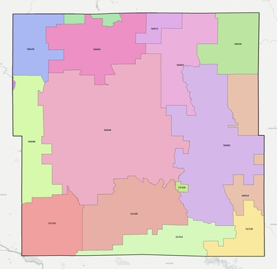 Buchanan County IA ZIP code boundaries map