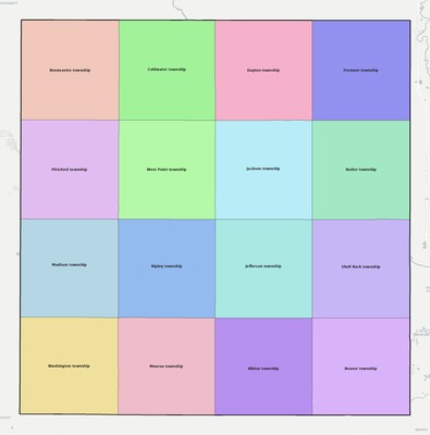Butler County IA townships and subdivisions map