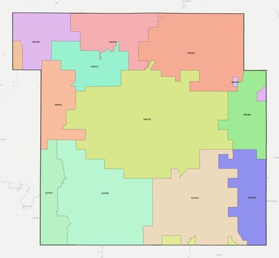 Calhoun County IA ZIP code boundaries map