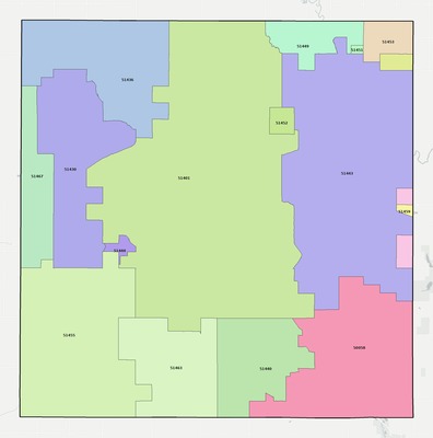 Carroll County IA ZIP code boundaries map