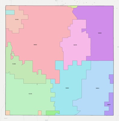 Cass County IA ZIP code boundaries map