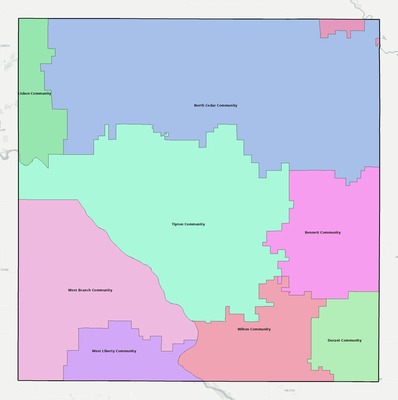 Cedar County IA school district boundaries map