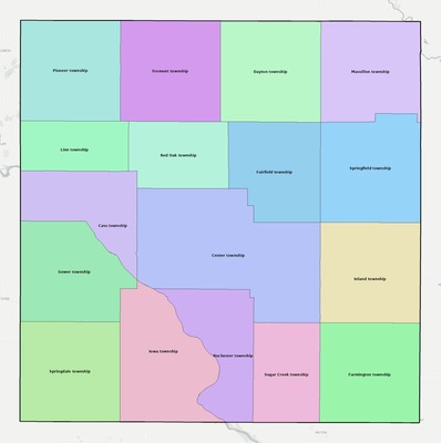 Cedar County IA townships and subdivisions map