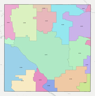 Cedar County IA ZIP code boundaries map