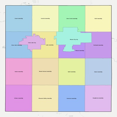 Cerro Gordo County IA townships and subdivisions map