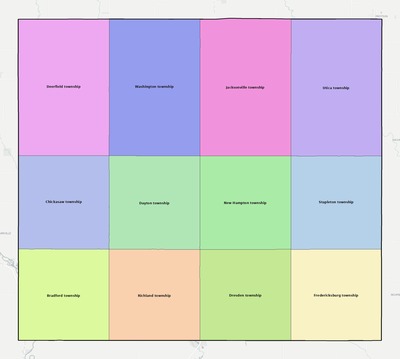 Chickasaw County IA townships and subdivisions map
