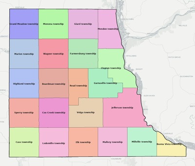 Clayton County IA townships and subdivisions map
