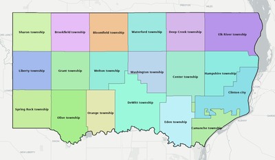 Clinton County IA townships and subdivisions map