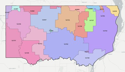 Clinton County IA ZIP code boundaries map