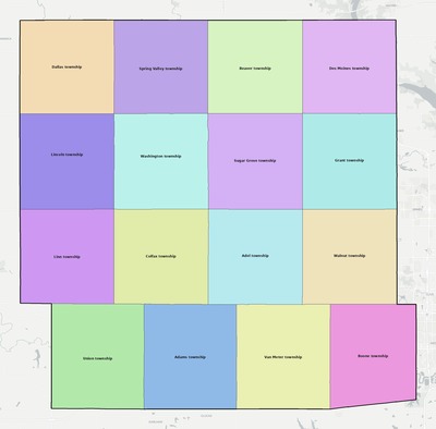 Dallas County IA townships and subdivisions map